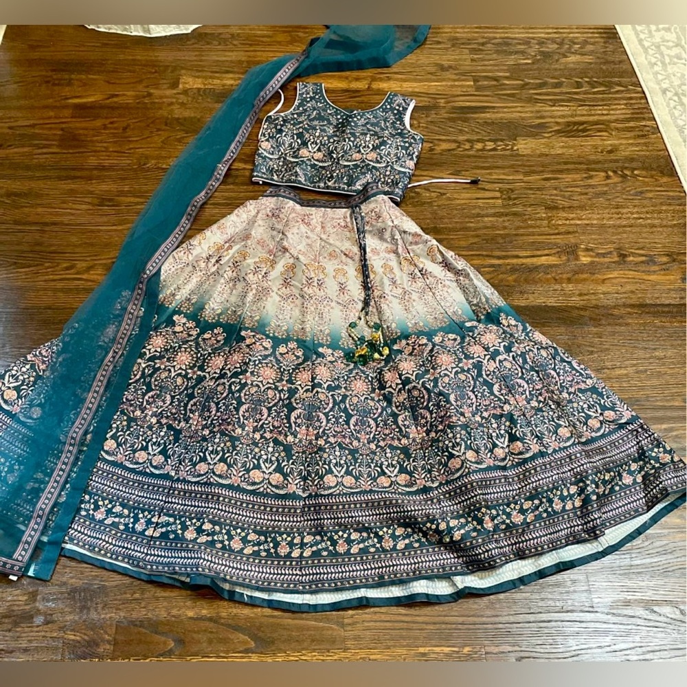 Pink and teal Lehenga